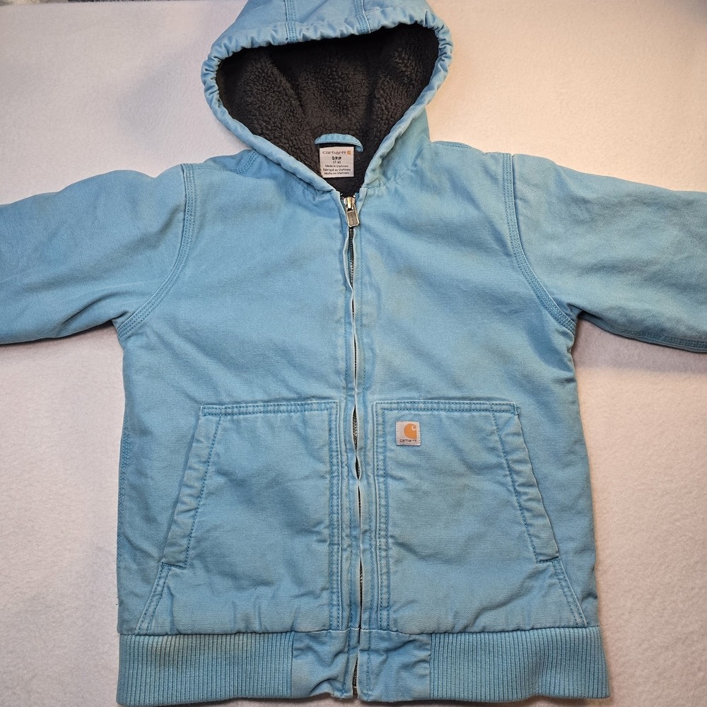 Carhartt Kids S 7/8 Sherpa Lined Sierra Jacket Blue Jul 2020 CP9564 Distressed